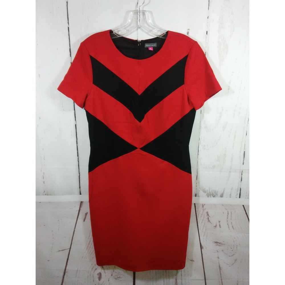 Vince Camuto Dress Red Black Colorblock Knit Sheath Business Cocktail